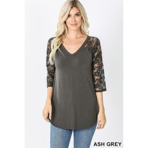 Zenana fuchsia Lace Sleeve Dolphin Hem Top - Picture 6 of 13